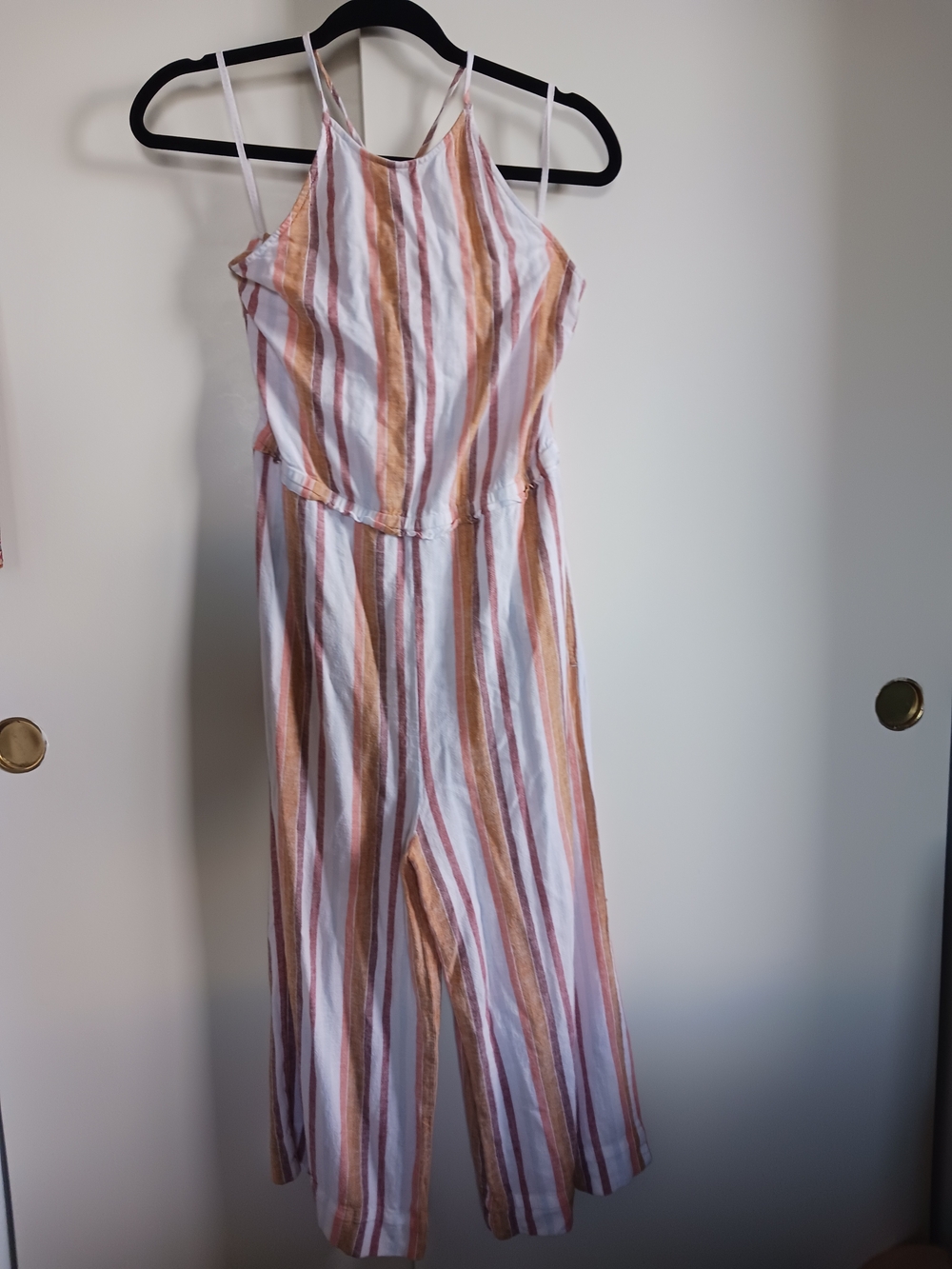 cloth & stone Striped Pink, Tan & White Spaghetti-Strap Jumpsuit